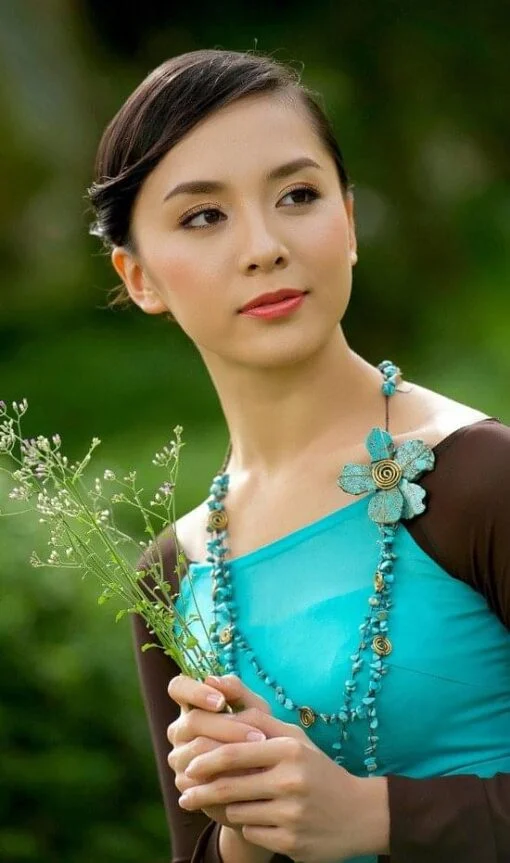 Vietnam Ao Dai Custom Made Blue Brown Chiffon - Image 2