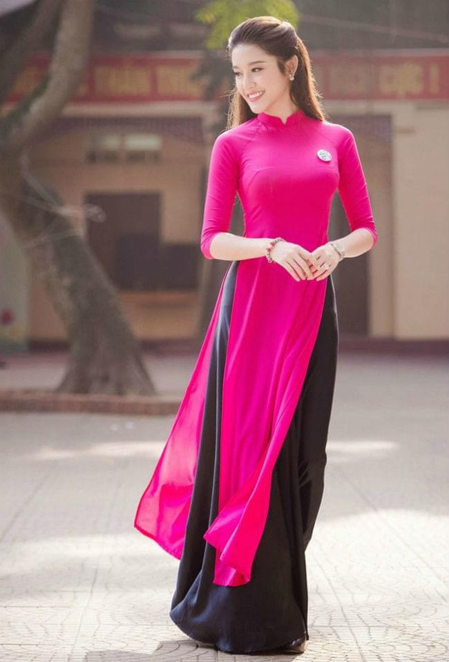 Modern Ao Dai Designs Deep Pink Dress Black Skirt Hien Thao Shop