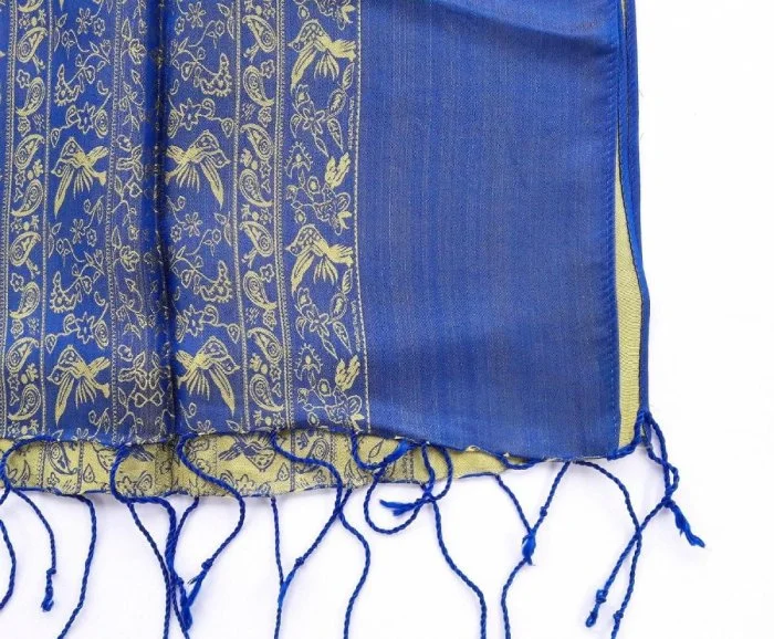 Double Layer Women Scarf Natural Silkworm Blue And Yellow