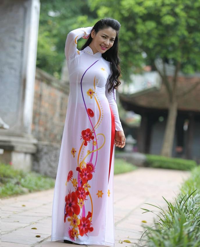 White Rose Floral Long Ao Dai w/ Pants Sizes L-2X Details about   Ao Dai Vietnam