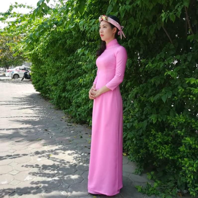 Pink Silk Ao Dai Vietnam Costume Black Satin Pant - Hien Thao Shop