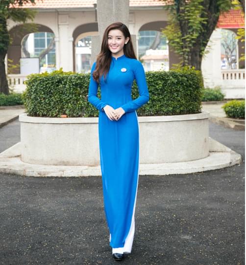 Blue White Ao Dai Vietnam, Chiffon And Satin