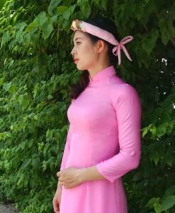 Ao Dai For Sales Black Sheer Dress Pink Satin Pant - Hien Thao Shop
