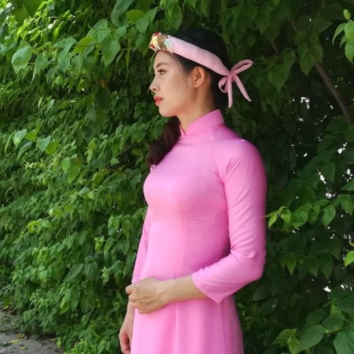 Pink Silk Ao Dai Vietnam Costume Black Satin Pant - Hien Thao Shop