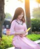 Vietnam-Ao-Dai-Pink-Silk-With-Floral-Neck-Decoration