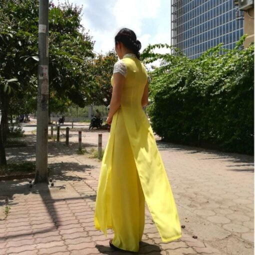 Yellow-Ao-Dai-With-Lace-Short-Sleeves-hien-thao