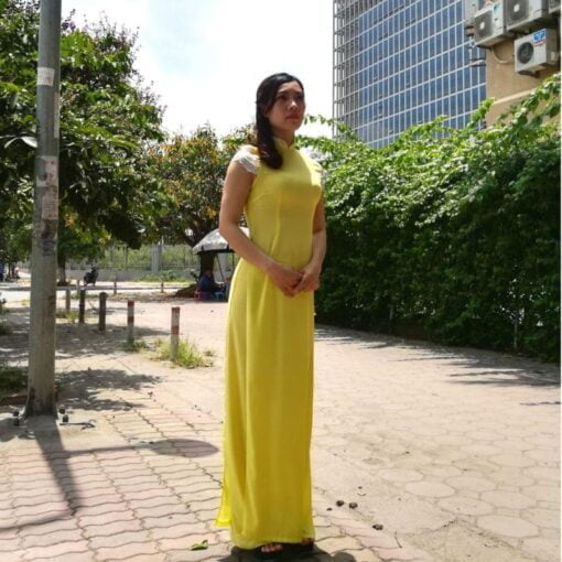 Yellow-Ao-Dai-With-Lace-Short-Sleeves-hien-thao-shop