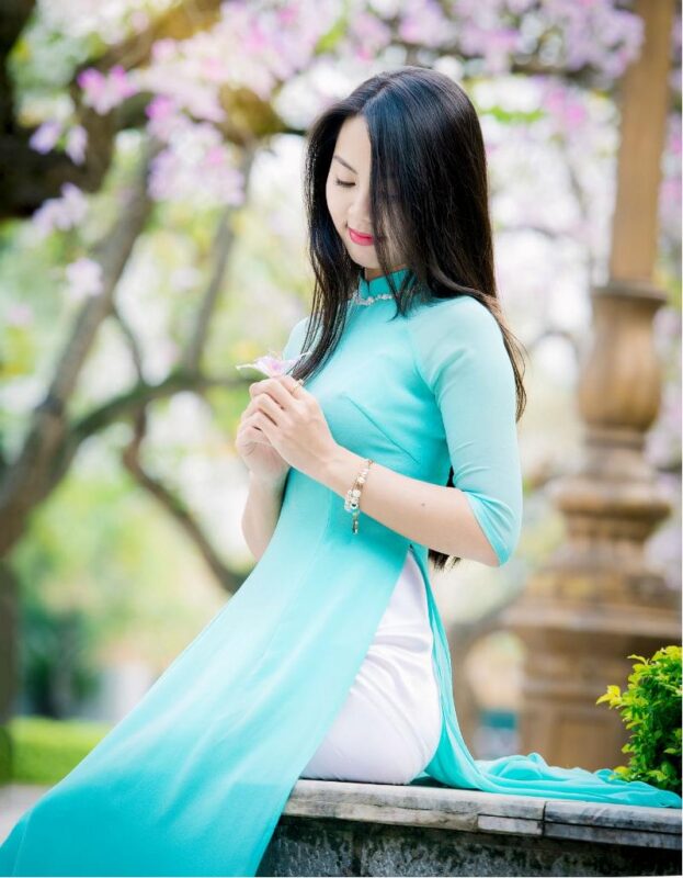 Ao Dai Vietnam Long Dress Sky Blue Double Layers - Hien Thao Shop