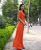 pumpkin-chiffon-ao-dai-vietnam-modern-design-short-sleeves