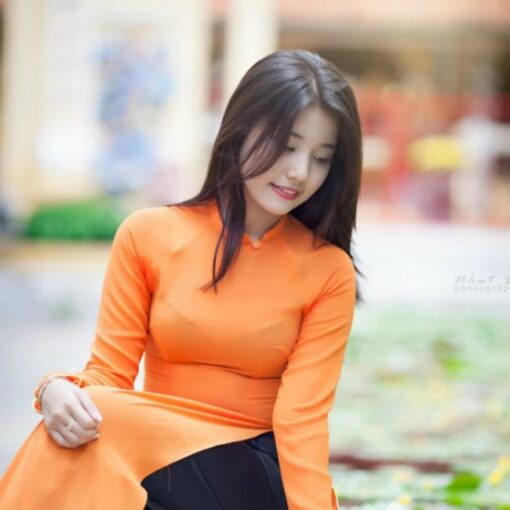 Vietnam Long Dress Ao Dai Orange Chiffon