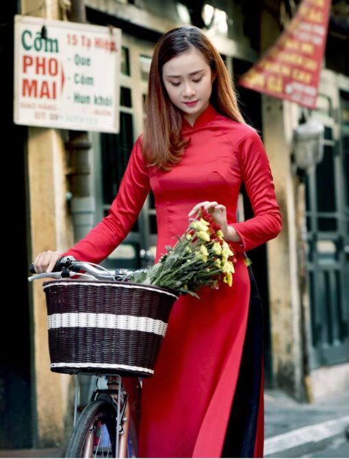 buy-vietnam-ao-dai-red-silk-dress-black-satin