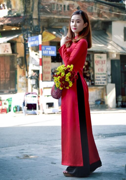 buy-vietnam-ao-dai-red-silk-dress-black-satin-pant