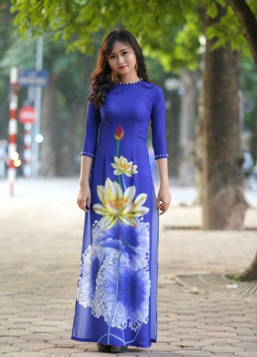 Ao Dai Modern Vietnam Royal Blue 3D 4