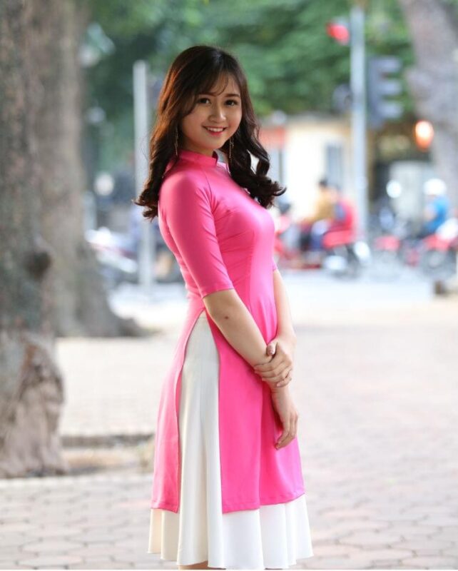 Ao Dai Cach Tan Pink Silk White Skirt Tailor Made - Hien Thao Shop