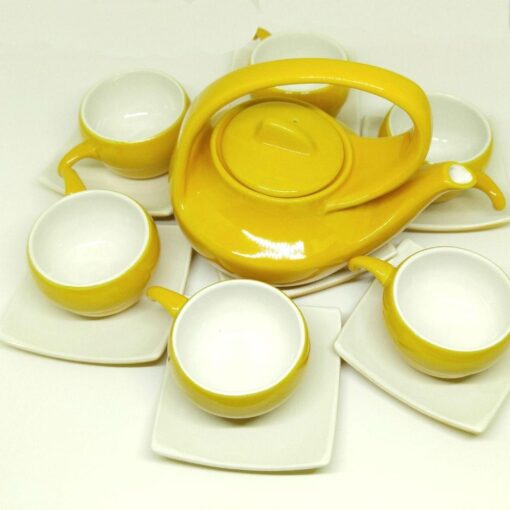 Bat Trang Handmade Tea Set Yellow White Plain Glaze 2