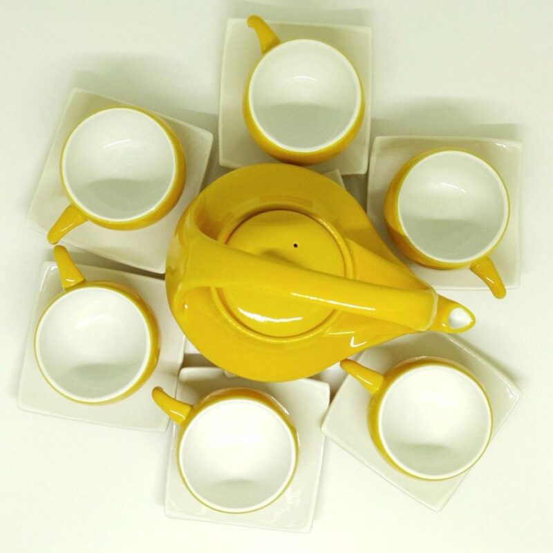 Bat Trang Handmade Tea Set Yellow White Plain Glaze 3