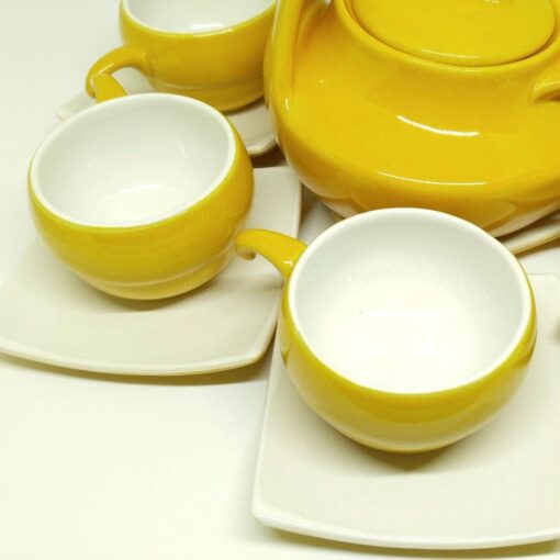 Bat Trang Handmade Tea Set Yellow White Plain Glaze