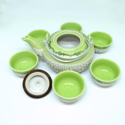 Bat Trang Round Tea Set Pottery Green 3