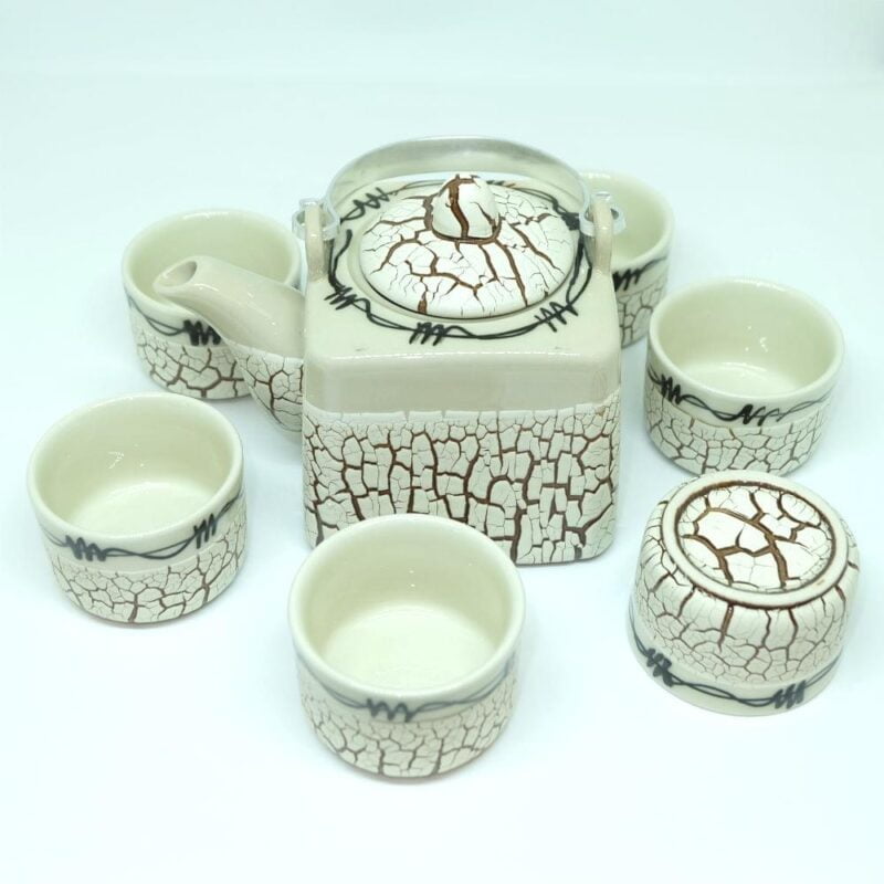 Handmade Bat Trang Pottery Tea Set Crack Glaze 3