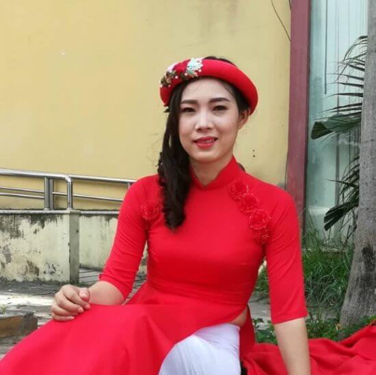 Red Women Head Scarf Traditional Vietnam Pinner 3