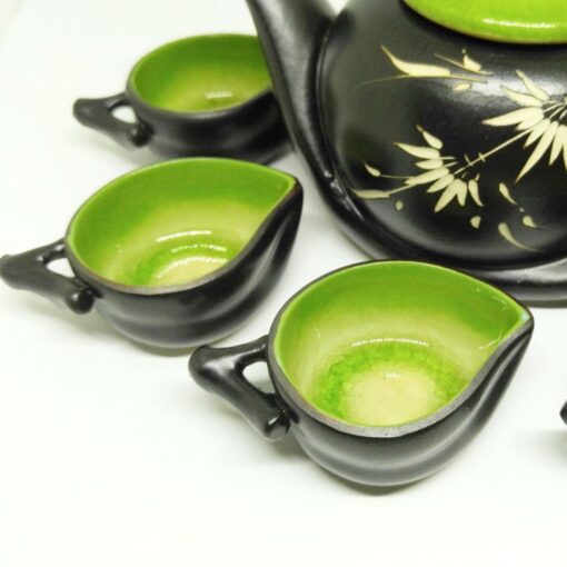 Vietnam Handmade Tea Set Bat Trang Leaf Green Glaze 3