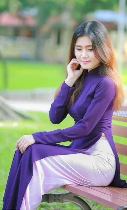 Áo dài lụa màu xanh| Pre made ao dai Viet Nam| Vietnamese