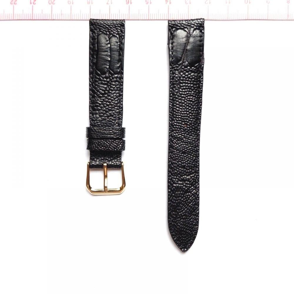 Black Ostrich Leather Wristwatch Strap Size 18mm