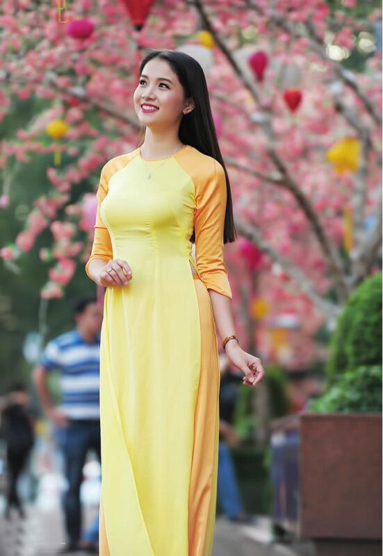 Mixed Yellow Ao Dai Vietnam Custom Measurement - Hien Thao Shop