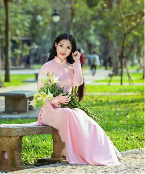 Carnation pink chiffon Ao Dai Viet Nam