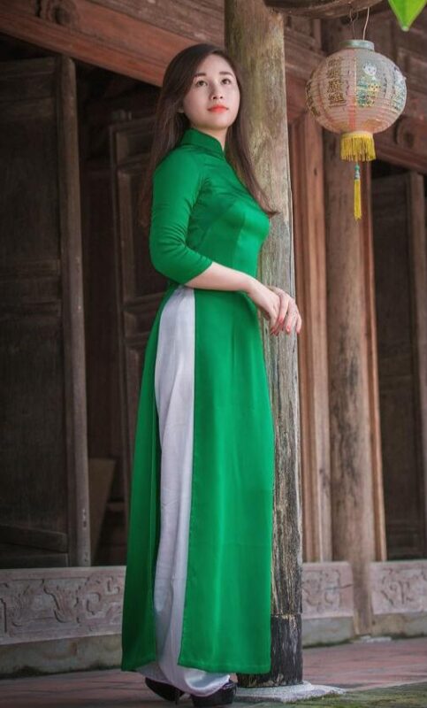 Light Green Ao Dai Viet Nam Tailor Made White Pant - Hien Thao Shop