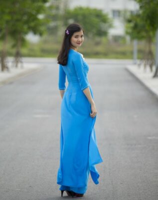 Ao Dai Hien Thao New Collection Ice Blue Chiffon - Hien Thao Shop