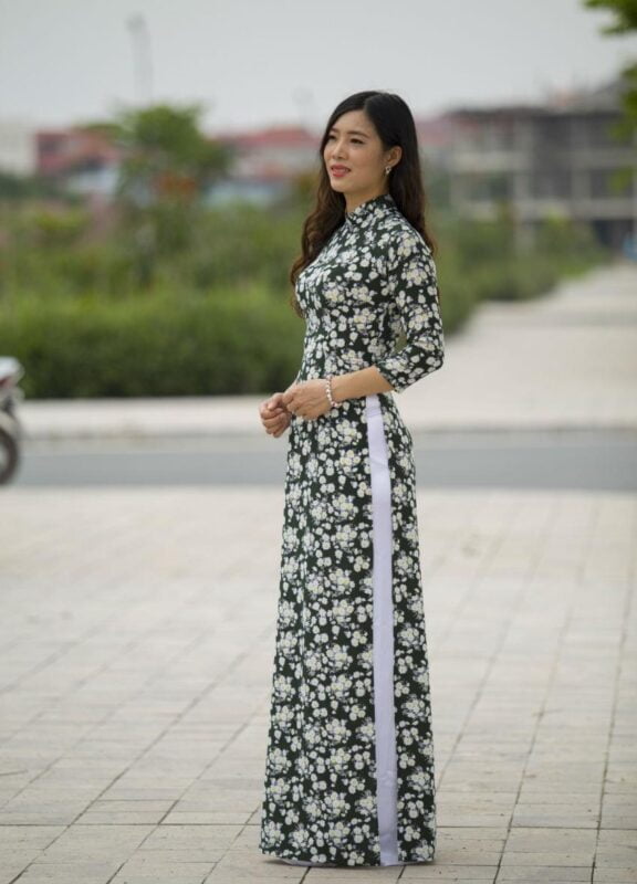 Ao Dai Vietnam New Fabric Collection Small Floral Pattern