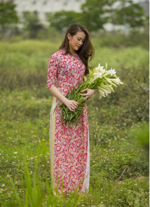 Small Red Floral Ao Dai Vietnam  2