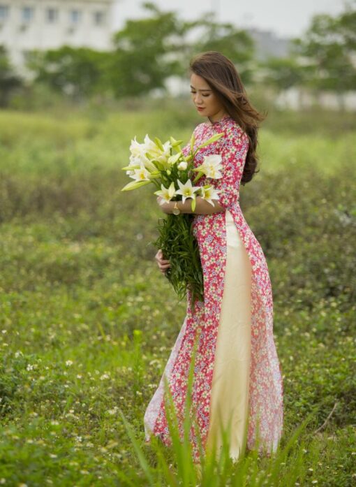 Small Red Floral Ao Dai Vietnam  4