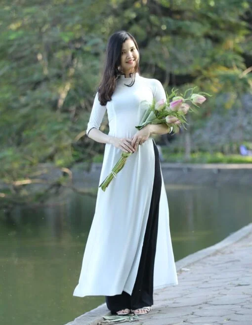 Ao Dai Vietnam White Chiffon 3