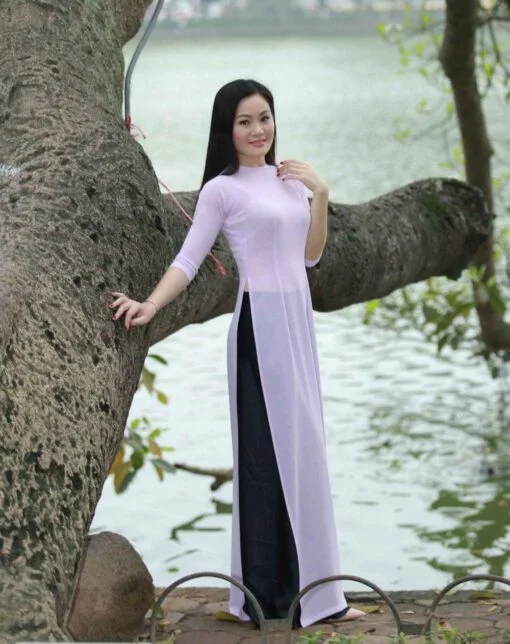Ao Dai Vietnam Light Pink Chiffon 1