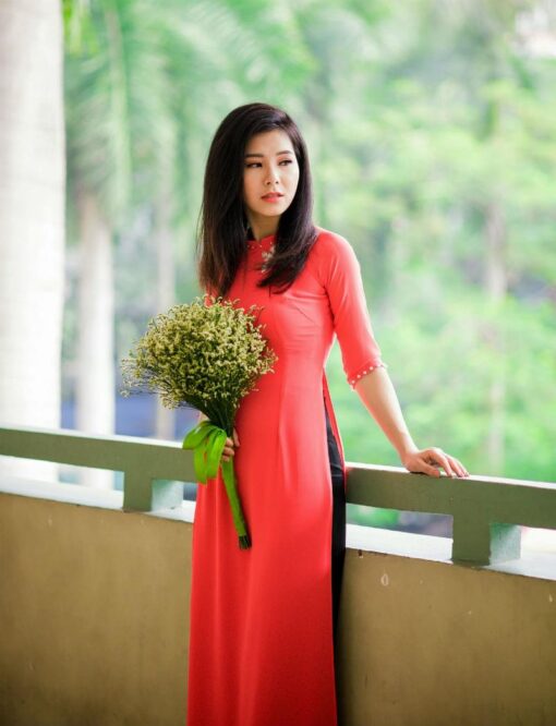 Viet Nam Ao Dai Orange Red Silk 1