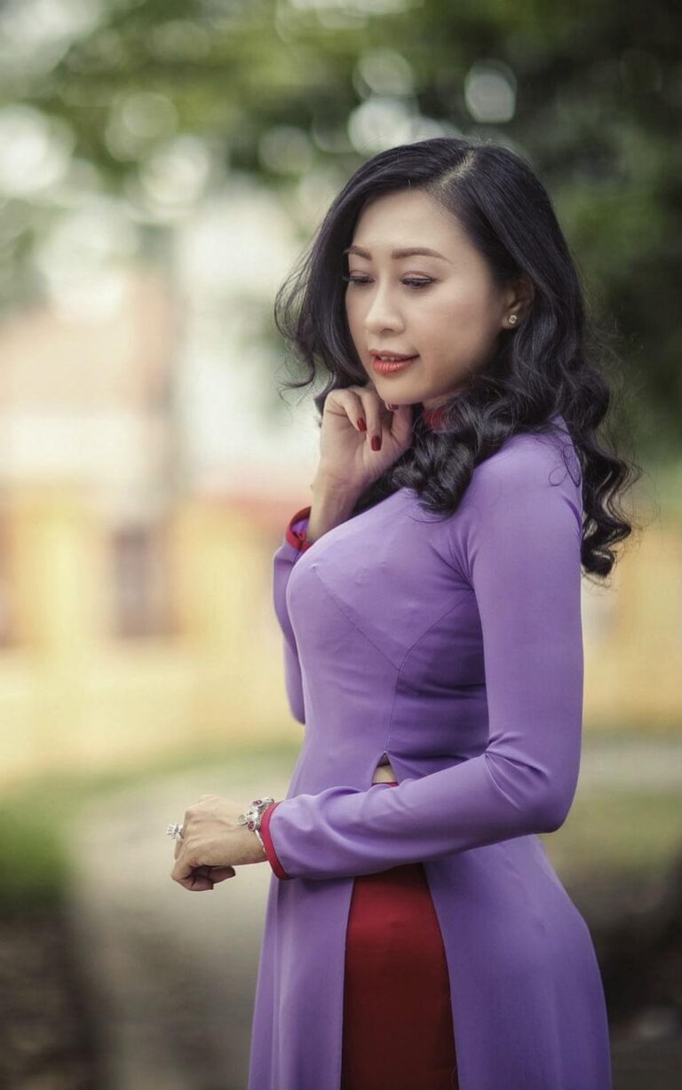 Ao Dai For Lady Lilac Chiffon Dress Red Silk Pant - Hien Thao Shop