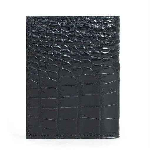 Black Alligator Leg Skin Men's Wallet, Vertical Design - Image 2