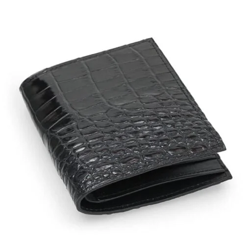 Black Alligator Leg Skin Men's Wallet, Vertical Design - Image 4