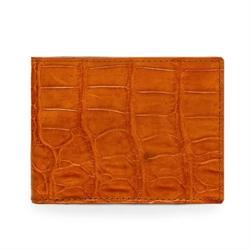 Crocodile Leather Wallet Belly Skin, Carrot, Handmade - Image 2
