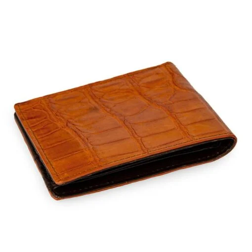 Crocodile Leather Wallet Belly Skin, Carrot, Handmade - Image 4
