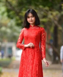 Dentelle rouge Ao Dai double couches
