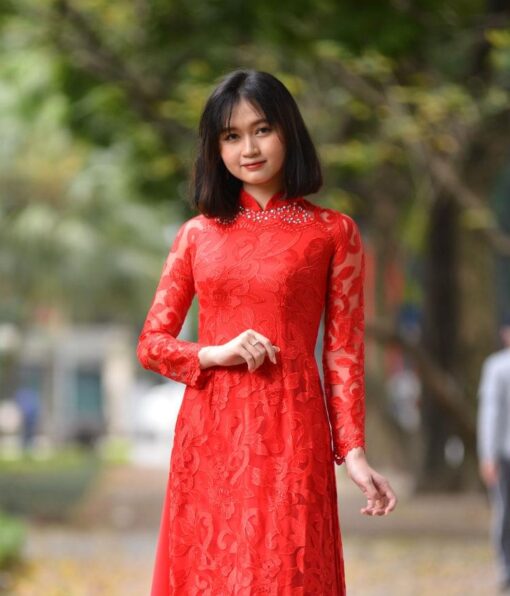 Dentelle rouge Ao Dai double couches