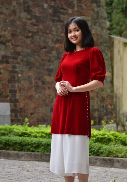 Model Fashion Ao Dai Viet Nam, Red Velvet, Short Pant - Image 2