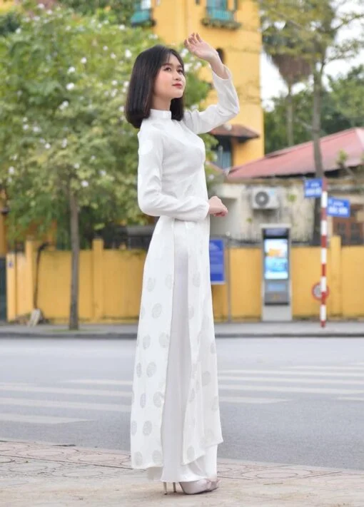 White Brocade Ao Dai 2