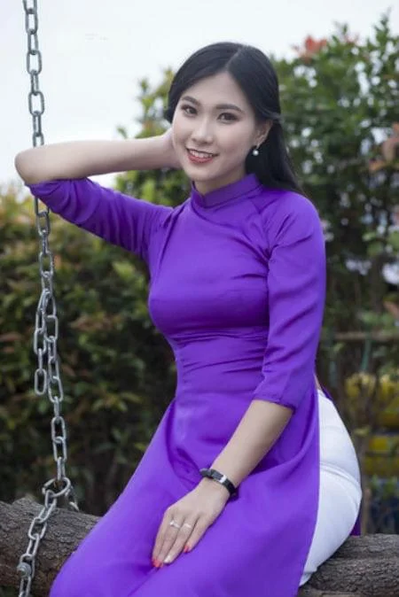 Vietnam traditional dress Ao Dai Purple and White - Hien Thao Shop