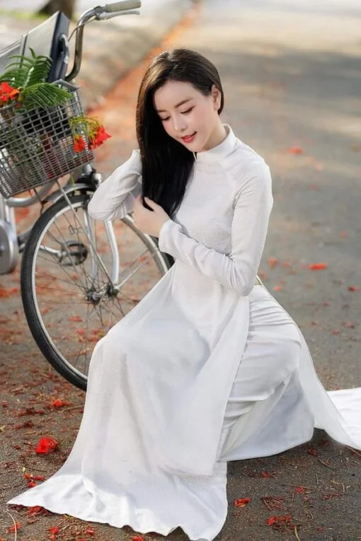 Thai Tuan brocart blanc Ao Dai 2