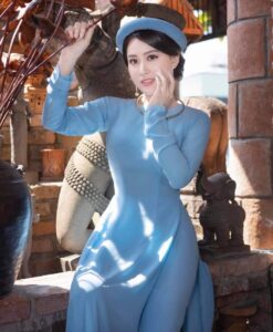 Azul brumoso Ao Dai Vietnam1