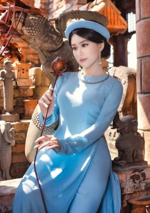 Bleu brumeux Ao Dai Vietnam 3